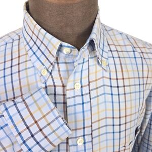 Brioni Luxury Tattersall Plaid Button Down Shirt - Light Blue - Men’s XXL/17”